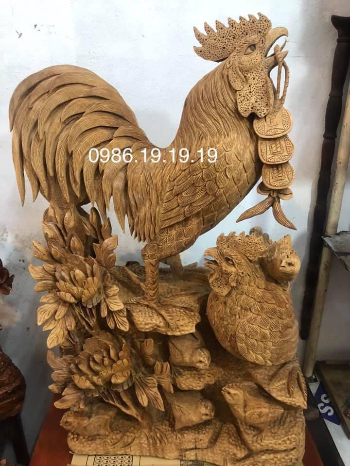 Tượng đàn gà phong thủy gỗ Ngọc am