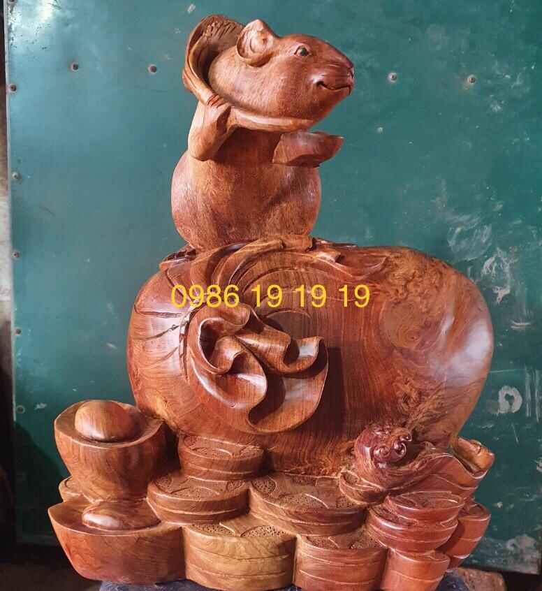 Tượng Chuột ngồi bao tiền gỗ Nu Hương