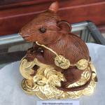 Tượng con chuột phong thủy gỗ hương dát vàng 24k
