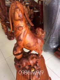 Tượng chó phong thủy, gỗ hương Gia Lai nguyên khối