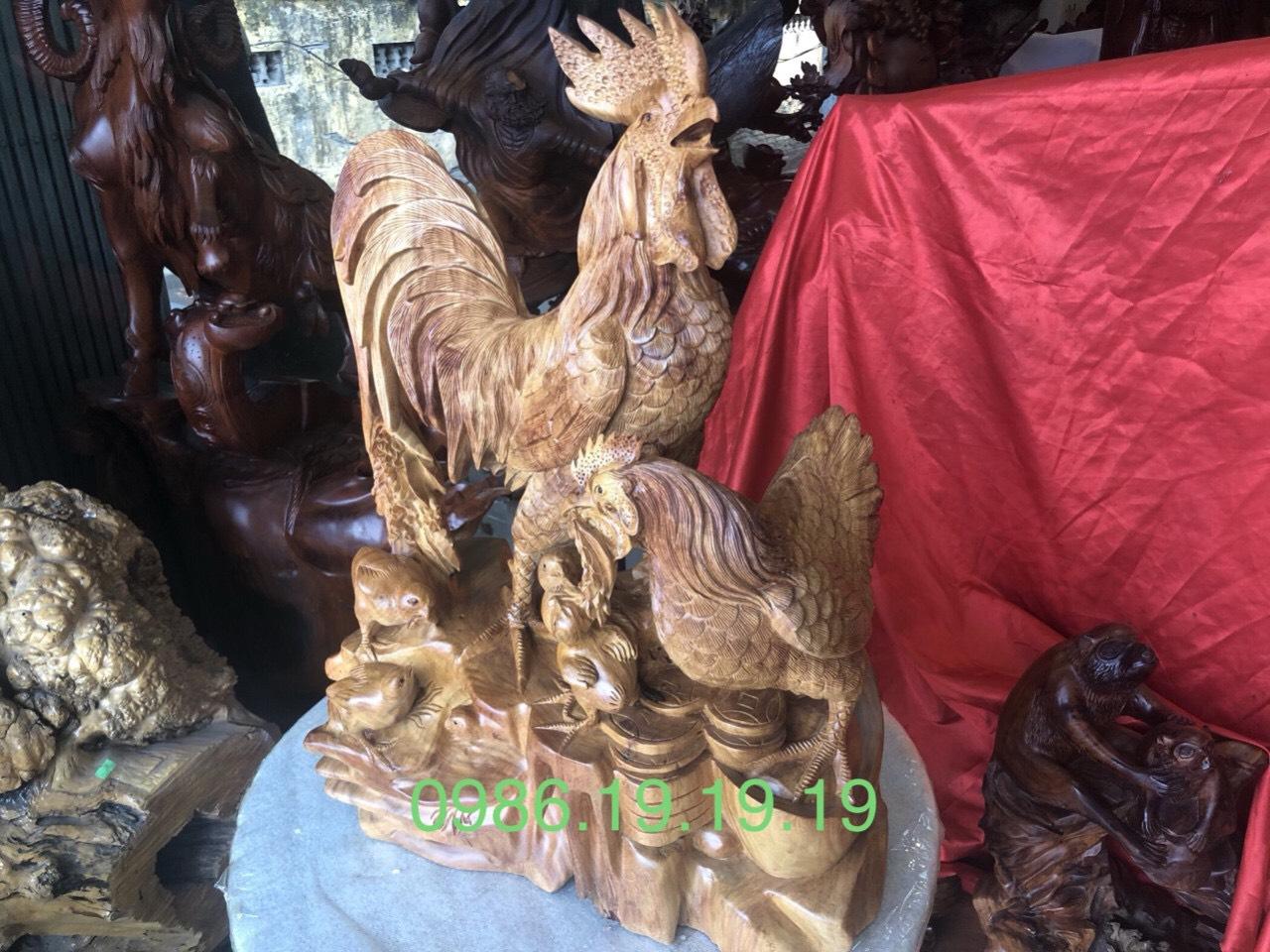 Đàn gà phong thủy gỗ hương, cao 60cm rộng 50cm sâu 23cm