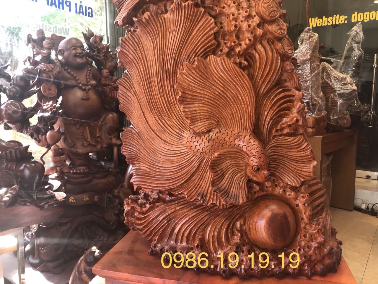 tượng cá xiêm gỗ hương